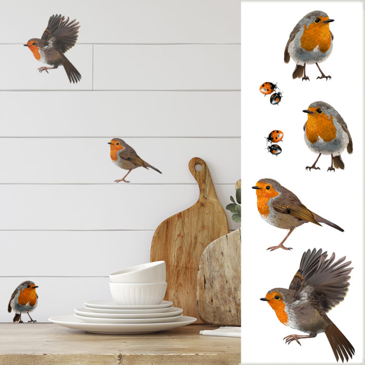 Roodborst muurstickers