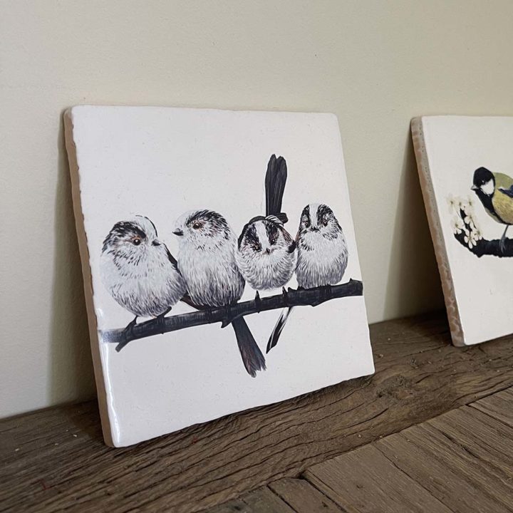Long-tailed Titmouse 4 birds - Vintage Style Tile - Image 2