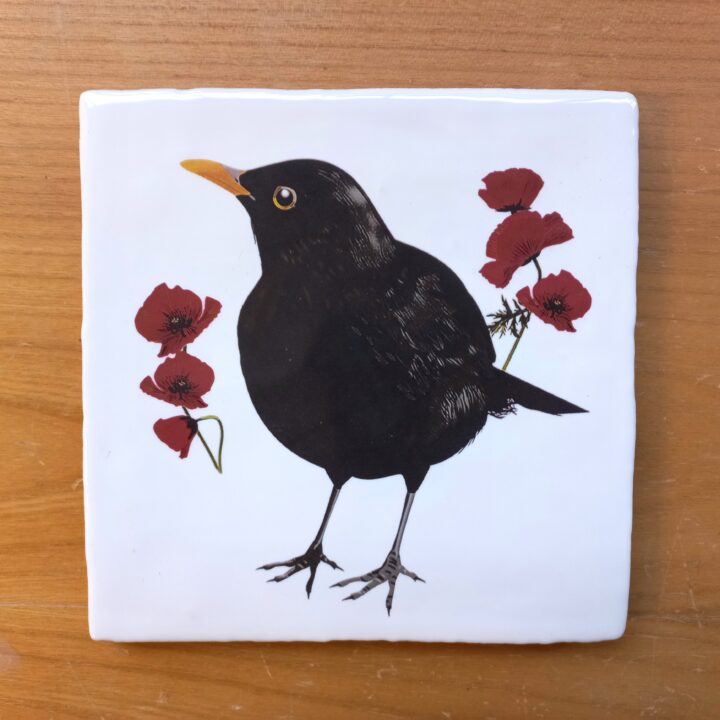 OUTLET ITEM - Tile Blackbird with Poppies