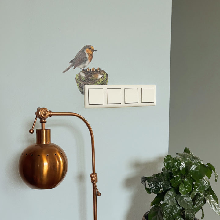 Roodborst met Nest Muursticker - Afbeelding 2