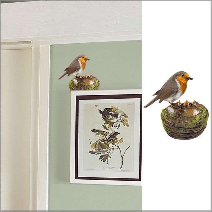 Roodborst met Nest Muursticker