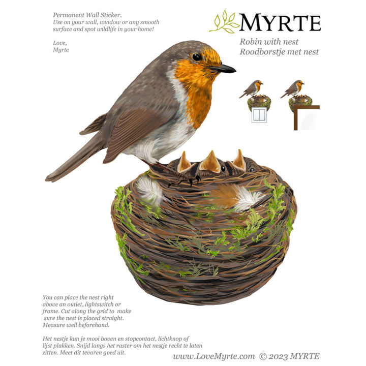 Roodborst met Nest Muursticker - Afbeelding 3