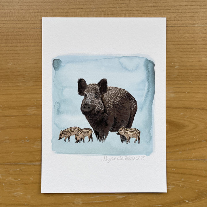 Everzwijn met biggetjes Art Print - Afbeelding 2