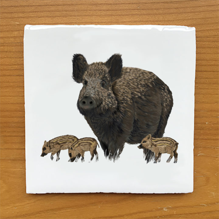 Wild Boar with young Vintage Style Tile