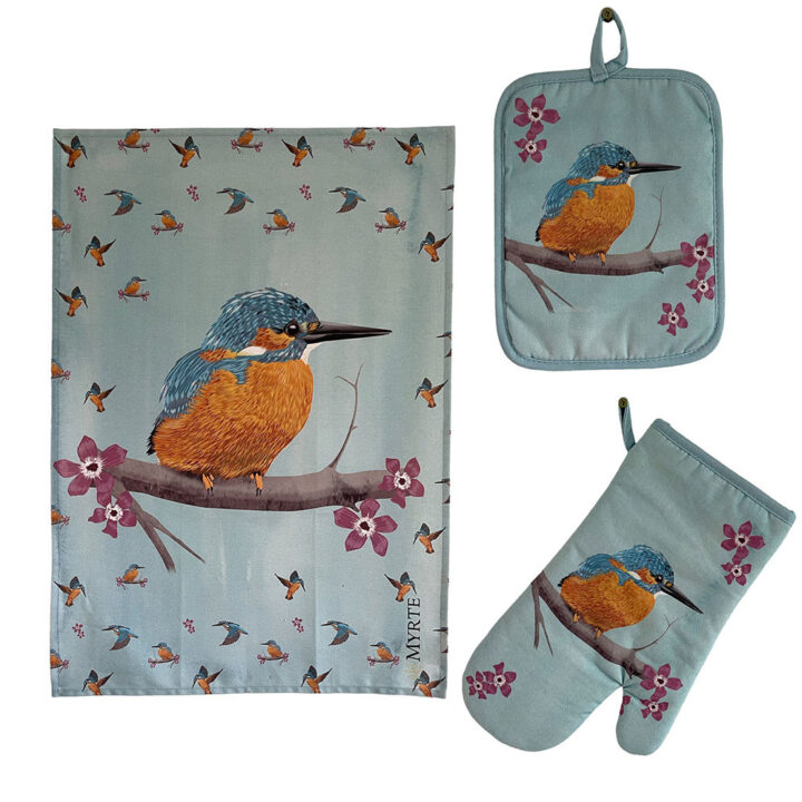 Kingfisher Potholder, Oven Mitt and Dish Towel
