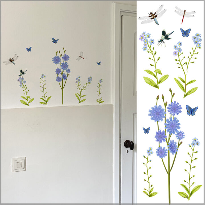 Wild Flowers in Blue Wall Stickers