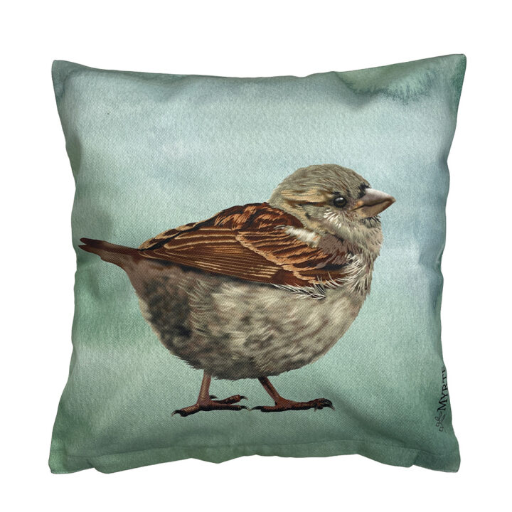 Handmade Cushion Cover House Sparrow B on sage