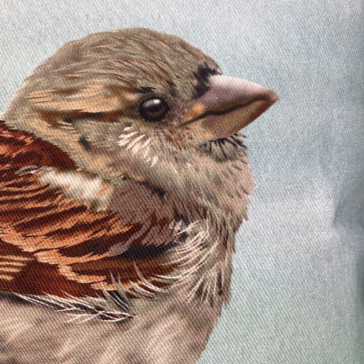 Handmade Cushion Cover House Sparrow B on sage - Image 9